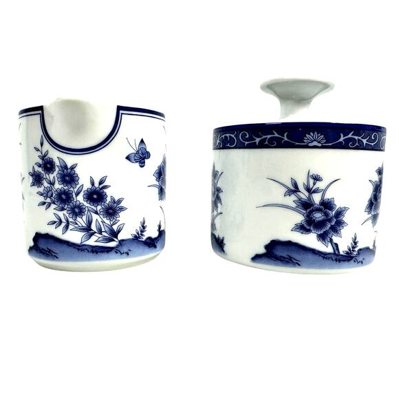 Imari Blossom China Retired Blue White Floral Butterfly Creamer/Sugar Bowl-Rare! - Picture 3 of 9